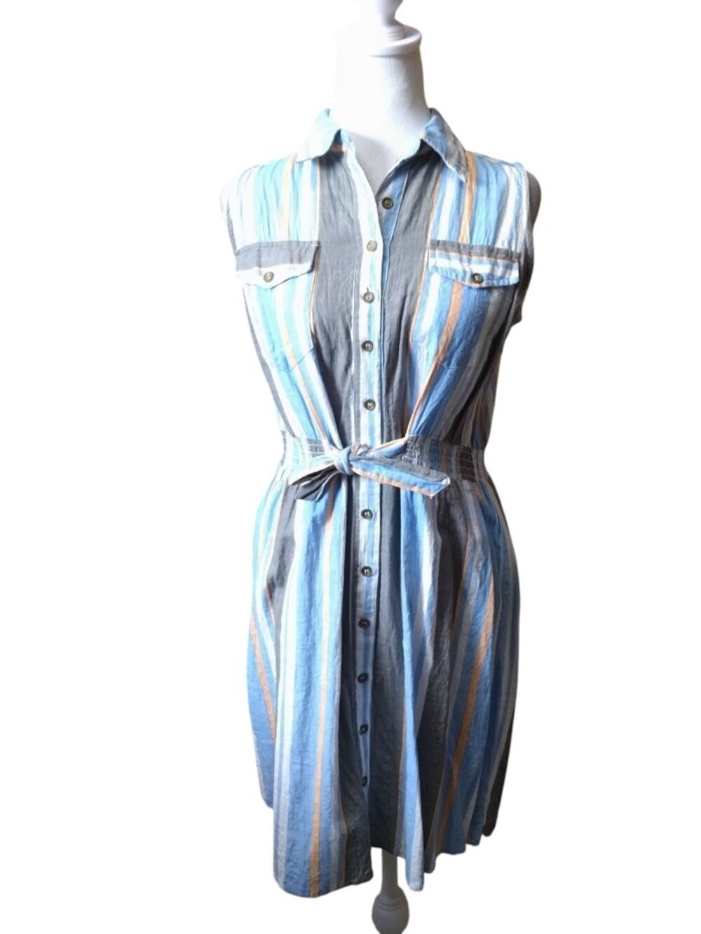 Millenium Size Small Sleeveless Striped Button Front Collared Shirt Dress Casual